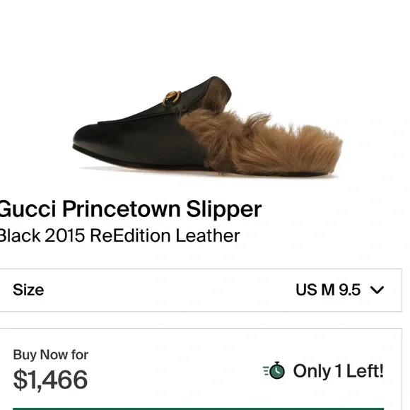 Gucci Princetown Shearling Leather Mules Size 12.5